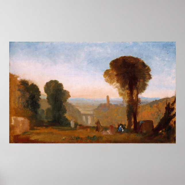 Turner - Italienische Landschaft mit Brücke und Tu Poster (Vorne)
