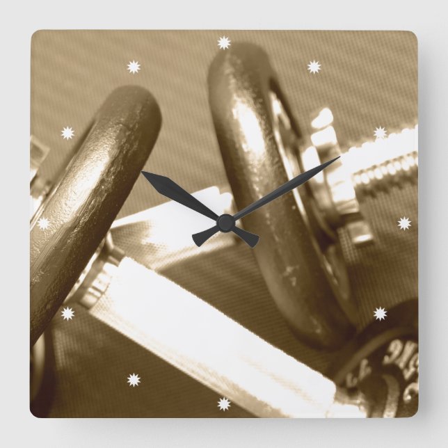 Turnhalledumbbell-Gewichte Quadratische Wanduhr (Vorderseite)