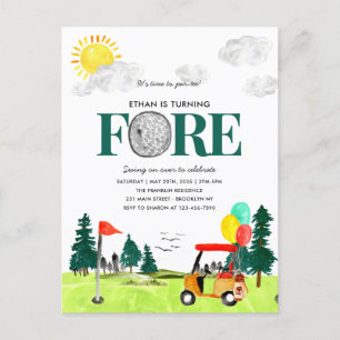 Turning FORE Golf Boy Golfing Par-tee 4. Geburtsta Postkarte