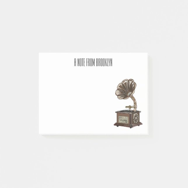 Turntable Cartoon Post-it Klebezettel (Vorderseite)