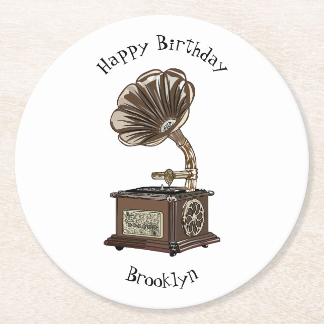 Turntable Cartoon Runder Pappuntersetzer (Vorderseite)