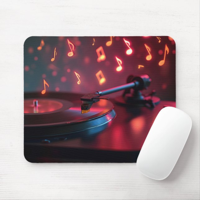 Turntable mit Neon Dancing Notes Mousepad (Mit Mouse)