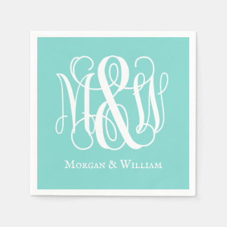 Turq Aqua White B&G Rebe Schrift Monogramm DIY BG Serviette