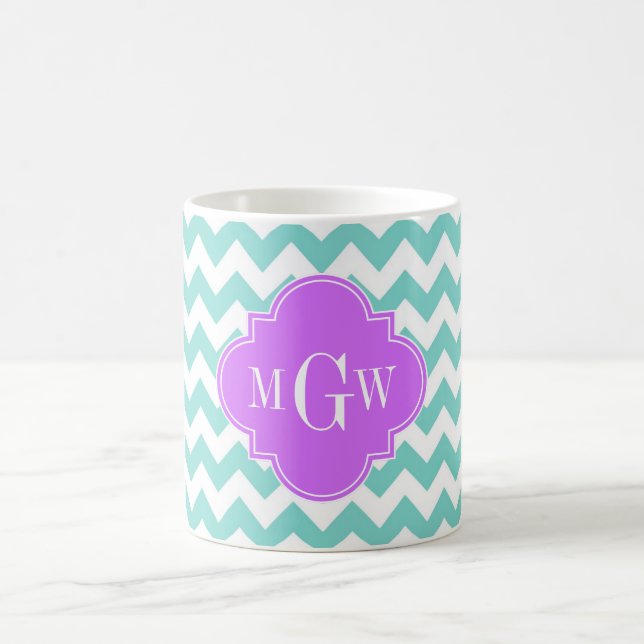 Turq / Aqua Wht Zickzack Lilac 3 Initialmonogramm Kaffeetasse (Mittel)