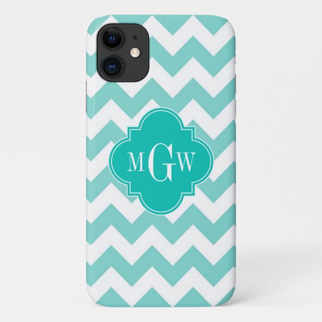Turq/Aqua, Zickzack Aquamarin 3 Initialmonogramm Case-Mate iPhone Hülle (Rückseite)