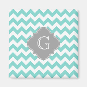 Turq/Aqua Zickzack-Graues Quatrefolienmonogramm Magnet