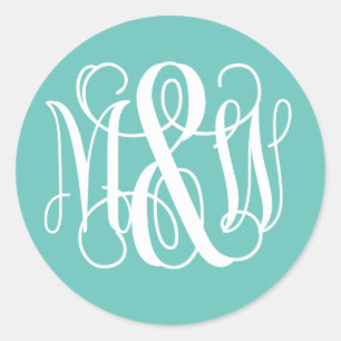 Turq Weiß B&G Rebe Schrift Monogramm DIY BG Runder Aufkleber