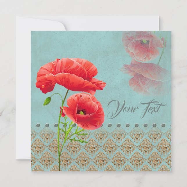 Turqoise Baroque Poppies - Grußkarte (Vorderseite)