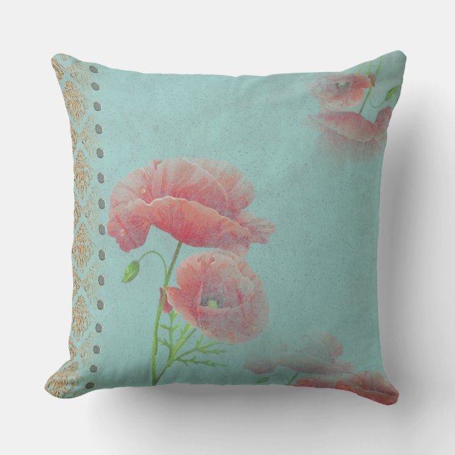 Turqoise Baroque Poppies - Kissen (Vorderseite)