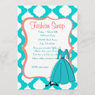 Turqoise & Coral Fashion Swap Einladung