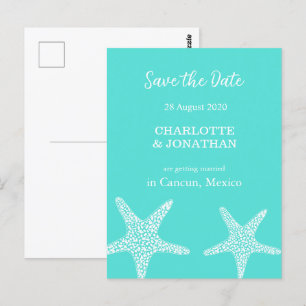 Turqoise Modern Tropical Starfish Beach Hochzeit Postkarte