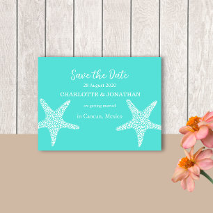 Turqoise Modern Tropical Starfish Beach Hochzeit Postkarte