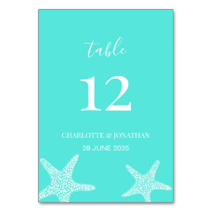 Turqoise Modern Tropical Starfish Beach Hochzeit Tischnummer
