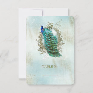 Turqoise Shabby Peacock - Tischnummer Card