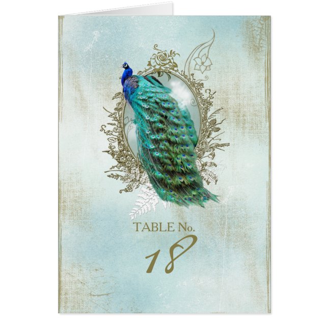 Turqoise Shabby Peacock - Tischnummer Card (Vorne)