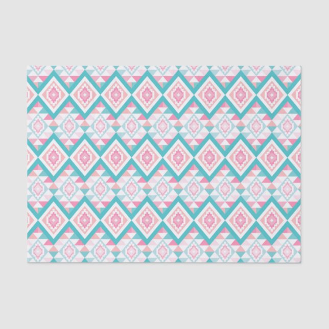 Turqoise und Pink Boho Aztec Muster Seidenpapier (Vorderseite)