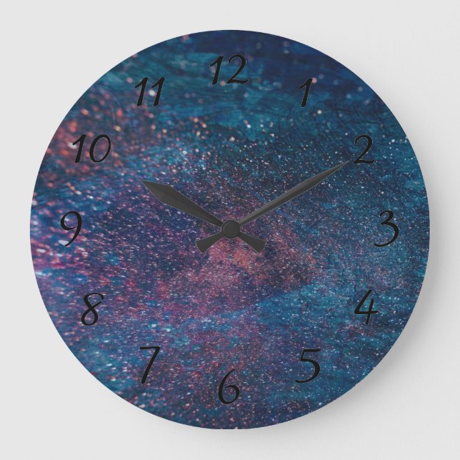 Turqouise Galaxy Paint Glitzern Große Wanduhr (Vorderseite)