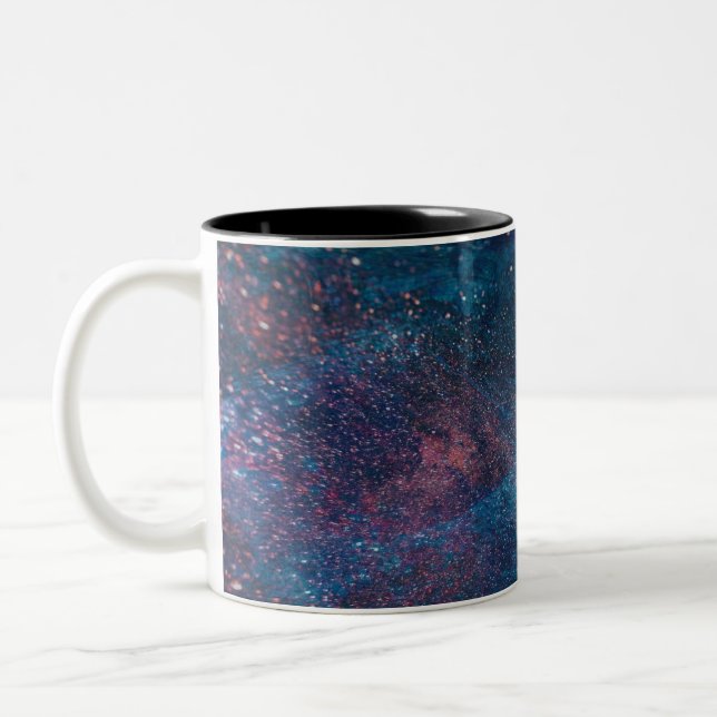Turqouise Galaxy Paint Glitzern Zweifarbige Tasse (Links)
