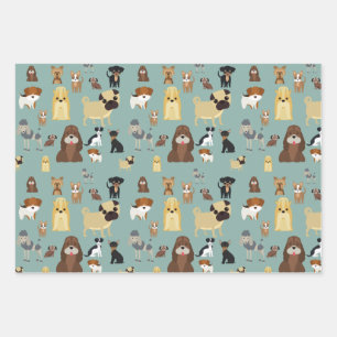 Turqouise Hintergrund Hunde Muster. Geschenkpapier Set
