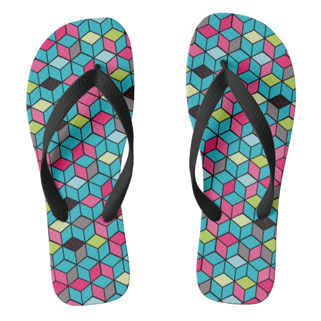 Turqouise und rosa Cube-Muster Flip Flops (Fußbett)