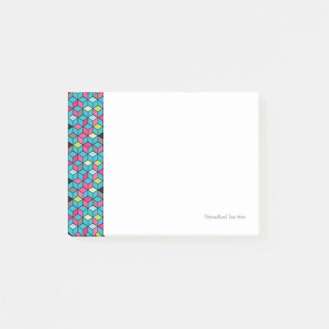 Turqouise und rosa Cube-Muster Post-it Klebezettel (Vorderseite)