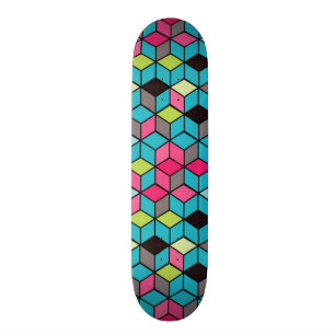 Turqouise und rosa Cube-Muster Skateboard