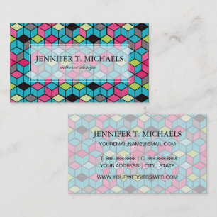Turqouise und rosa Cube-Muster Visitenkarte