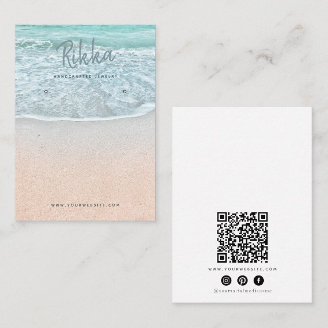 Turquioise Ocean Earring Display QR Business Card Visitenkarte (Vorne/Hinten)