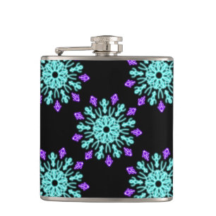 Turquiose und lila neonale Blume Flachmann