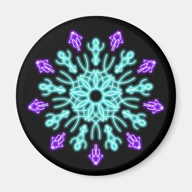 Turquiose und lila neonale Blume Magnet (Vorne)