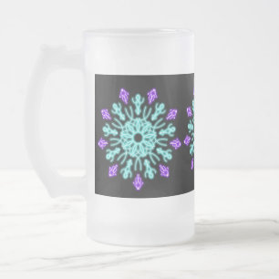 Turquiose und lila neonale Blume Mattglas Bierglas