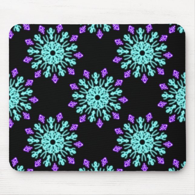 Turquiose und lila neonale Blume Mousepad (Vorne)