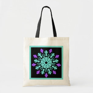 Turquiose und lila neonale Blume Tragetasche