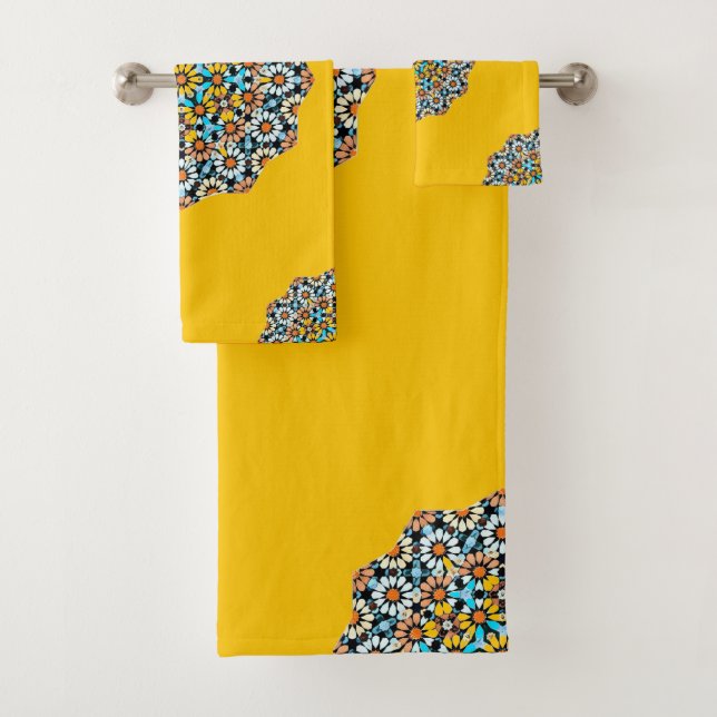 Turquise und gelber Marmor marokkanischer Mosaik Badhandtuch Set (Insitu)