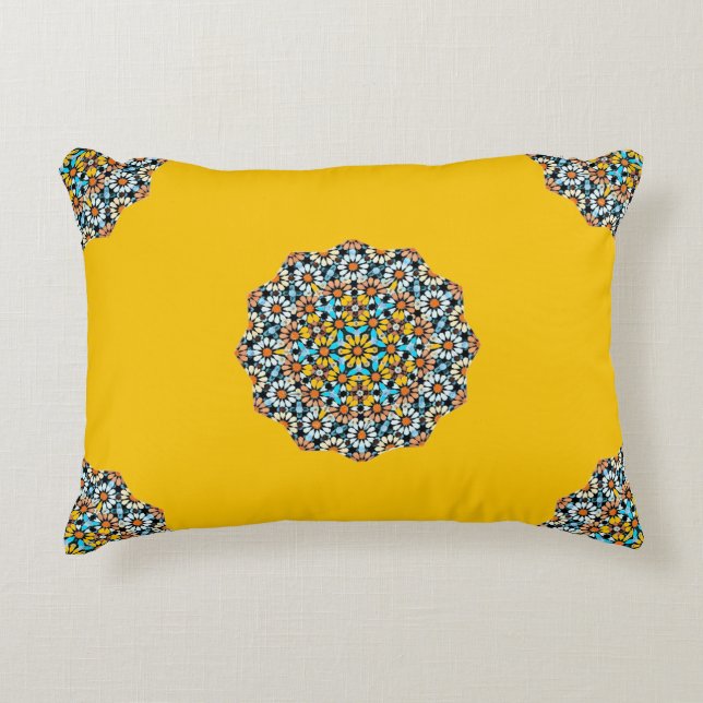 Turquise und gelber Marmor marokkanischer Mosaik Dekokissen (Vorderseite)