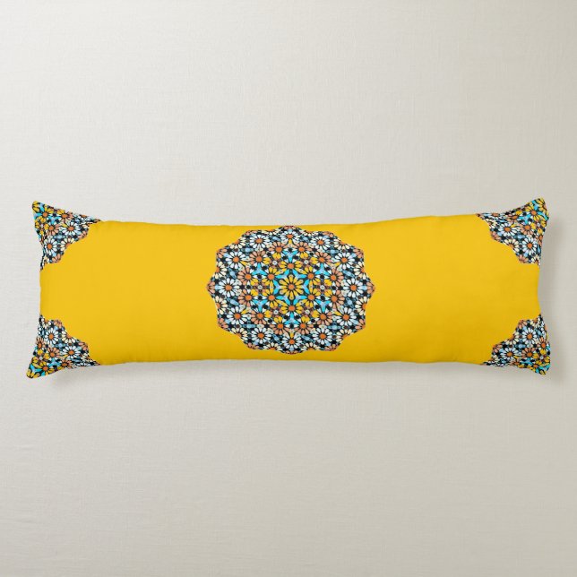 Turquise und gelber Marmor marokkanischer Mosaik Seitenschläferkissen (Vorderseite)