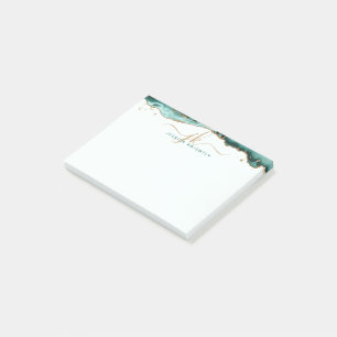 Turquoise Agate Geode Gold Glitzer Script Monogram Post-it Klebezettel