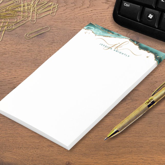 Turquoise Agate Geode Gold Glitzer Script Monogram Post-it Klebezettel (Von Creator hochgeladen)