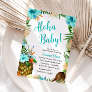 Turquoise Aloha Baby Shower, Hawaiian Luau Einladung