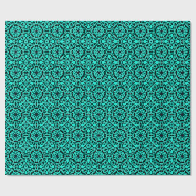Turquoise and blue Kaleidoscope Fractal Pattern Geschenkpapier (Flach)
