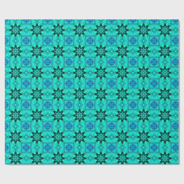 Turquoise and blue Kaleidoscope Fractal Pattern Geschenkpapier (Flach)