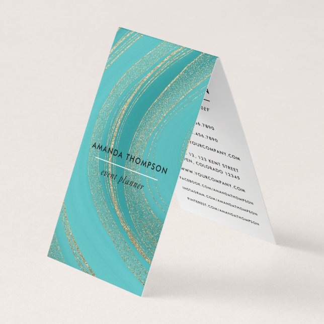 Turquoise and Gold Agate Business Card Visitenkarten (Vorderseite)