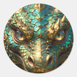 Turquoise and Gold Dragon Runder Aufkleber