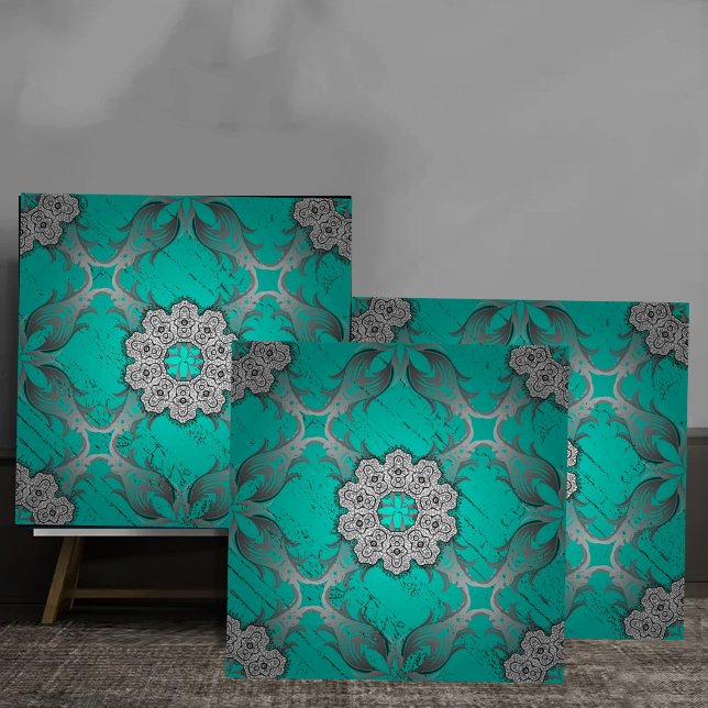 Turquoise and Silver Ornamental Mandala luxury  Fliese (Von Creator hochgeladen)