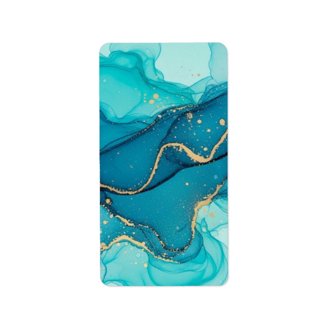 Turquoise and Teal Alcohol Ink Abstract with Gold  Adressaufkleber (Vorne)