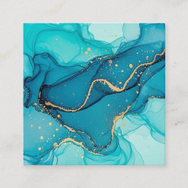 Turquoise and Teal Alcohol Ink Abstract with Gold  Begleitkarte (Vorderseite)