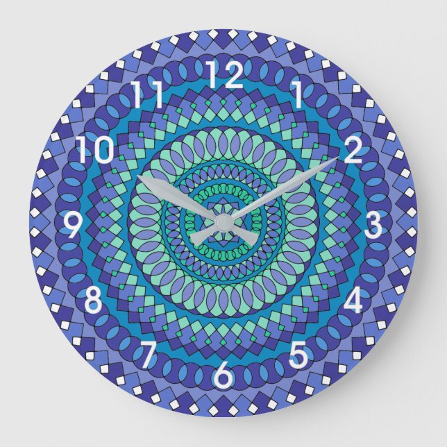 Turquoise and teal blue mandala  große wanduhr (Vorderseite)