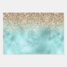 Turquoise Aqua Gold Glam Glitzer Sparkone      Geschenkpapier Set