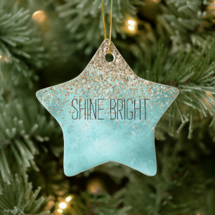 Turquoise Aqua Gold Glam Glitzer Sparkone Keramik Ornament