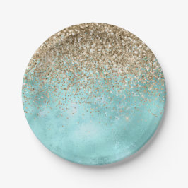 Turquoise Aqua Gold Glam Glitzer Sparkone      Pappteller
